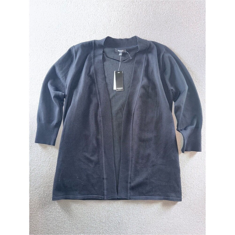 Premise studio size small Black Open-Front Ribbed-Trim Cardigan NWT